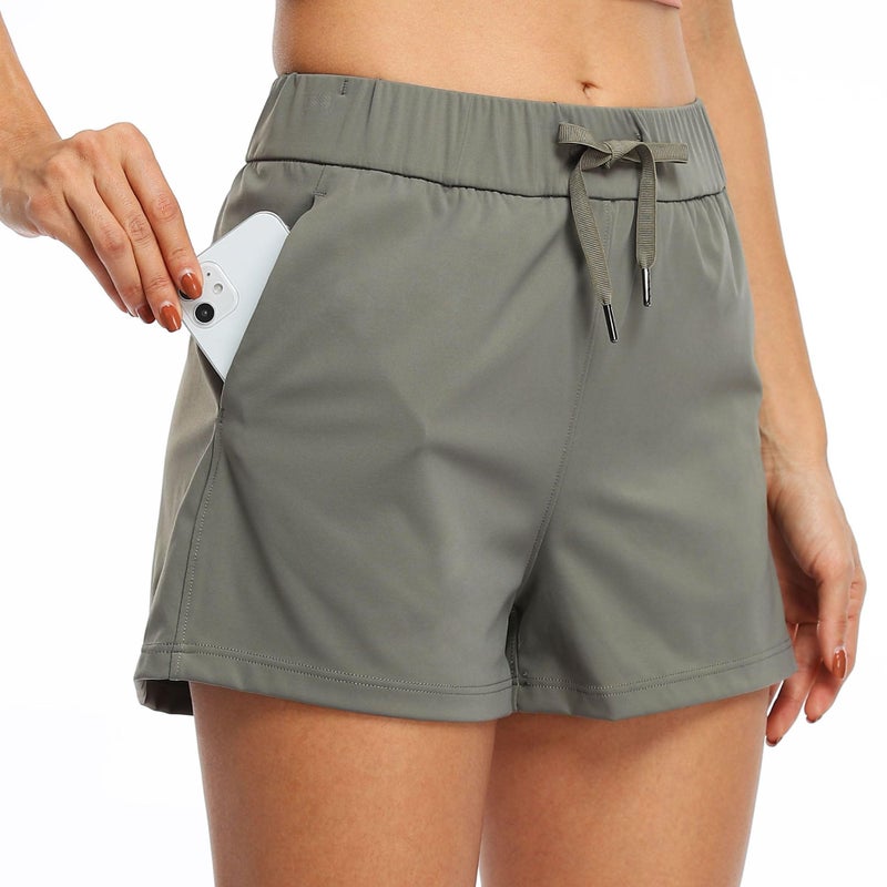Willit Womens Athletic Hiking Running Shorts for Women Yoga Workout Gym Quick Dry Shorts with Pockets Olive Green L - Image 2